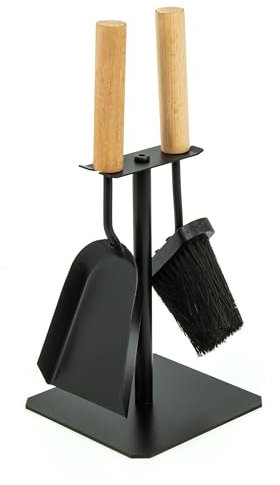 Valo Juego de Utensilios para Chimenea Trondheim (2 piezas, incluye escoba para chimenea y pala, conjunto de chimenea, soporte, negro con mangos de madera) VK000306