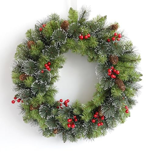 Weihnachtskranz Türkranz Künstlich Kranz Haustür Deko Rohling Tannenkranz Basteln Dekoration Tür Fenster Ornament mit Beeren Kiefernzapfen Dekoration für die Herstellung von Weihnachtskränzen (40cm)