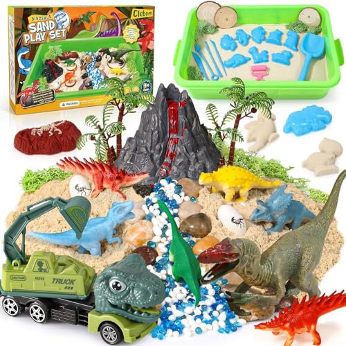 Magic Sand Sandbox Set, Dinosaurier Spielzeug Sand Koffer mit 900g Spielsand & Dinosaurier Figuren & Sandformen & Lastwagen, Sensorisch Sandspielzeug Geschenk für Kinder Jungen ab 3 4 5 6 7 8 Jahre