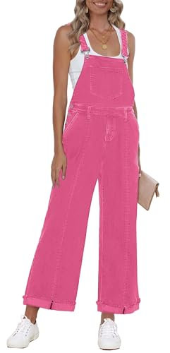 Roskiky Jumpsuit Damen Sommer Weite Hose Bequem Kuschelig Faschingskostüm Jeans High Waist Stretch Rosa M