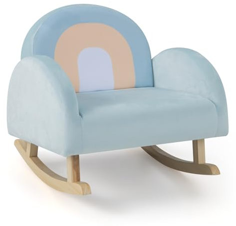 GOPLUS Kindersessel, Kindersofa Schaukelsessel aus Veloursstoff mit Rückenlehne & Massivholzbeinen, gepolsterter Kinderstuhl für Kinderzimmer Spielzimmer, für Kinder 3-5 Jahre (Hellblau)