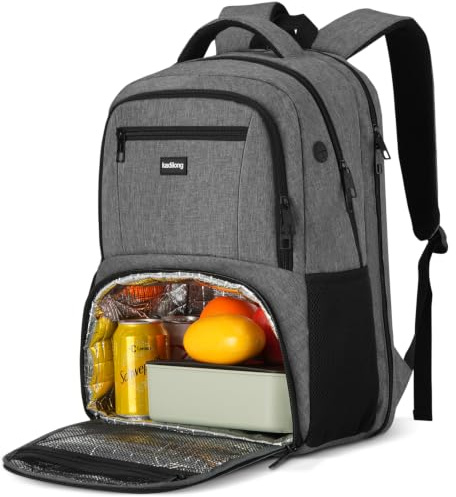 kadilong 17,3 tum isolerade ryggsäckar med kylare och laptopfack, reseryggsäck med lunchlåda bokväska för arbete, robust college datorryggsäck för män kvinnor pojkar Lonchera för hombre