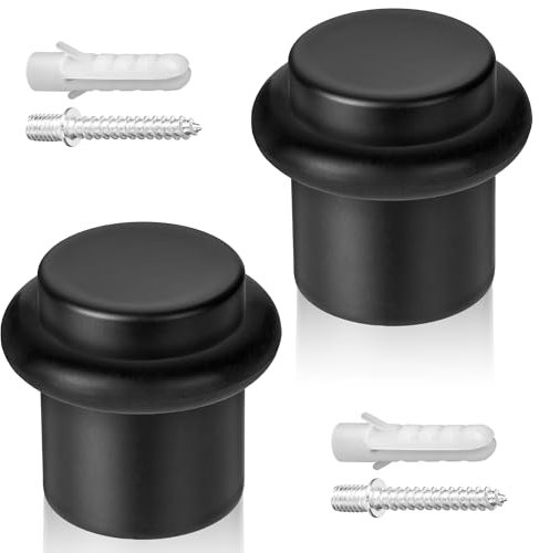 ECENCE Door Stoppers for Floor 2 Pieces, Door Stop Ø0.79x0.98inch (Ø20x25mm) Wall Protector, Solid Stainless Steel Floor Mount with Screws and Dowels Black