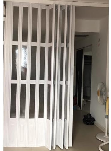 Puertas abatibles 1,5 1,8 2 2,3 m Puertas correderas de acordeón blancas con tiradores y cristal, Puerta Plegable Magnética de Tamaño Personalizable, Puertas Dobles Plegables para Casa/Oficina(22x60in