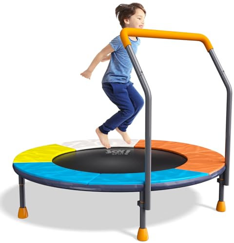 Trampolin Kinder, Ø 91cm Minitrampolin mit Verstellbarer Griff, Kindertrampolin Max 68 kg, Fitness Trampolin Indoor Outdoor, Gartentrampolin für Kleinkindern, Jungen, Mädchen ab 3 4 5 6 Jahren