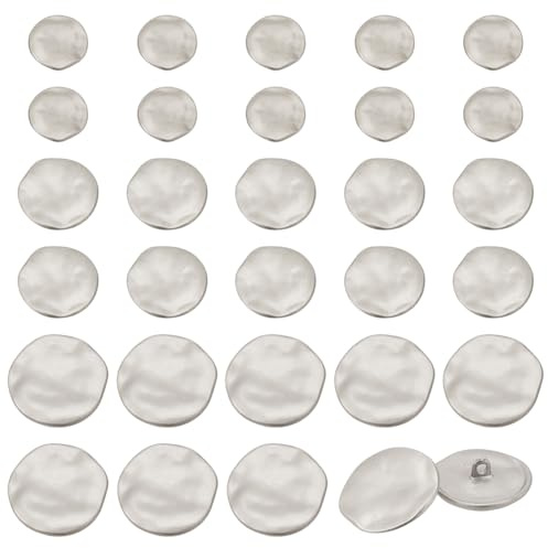 NBEADS 30 Pieza de Botones de Metal Plateado, Botón Plano Redondo de Metal de 18.5/25/30.5mm, Botón de Vástago de Aleación de 1 Agujeros, Manualidades de Bricolaje, Adorno de Crochet