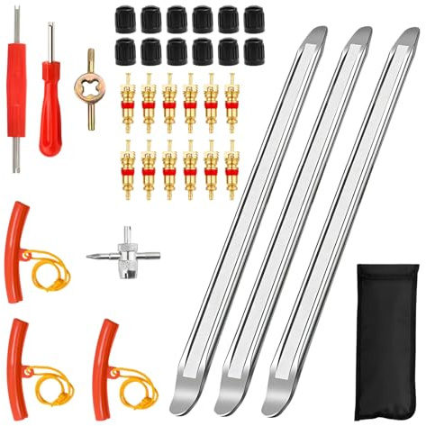 Cudeyrey 35 palancas de montaje de neumáticos, 30 cm, palanca de montaje de neumáticos, palanca de montaje de neumáticos, con 4 protectores de llantas, kit de válvula de neumático, para moto,