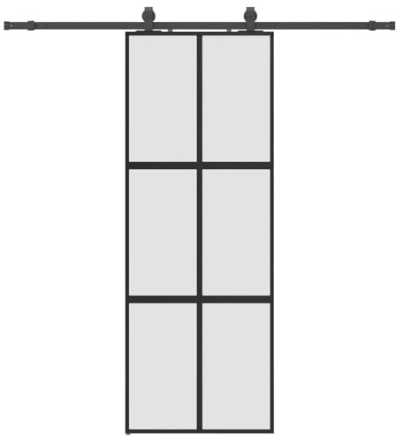 vidaXL Puerta corredera con herrajes Negro 76x205 cm Vidrio Templado, Puerta corrediza sobre riel, Puerta corrediza Interna, Puerta corrediza Interior
