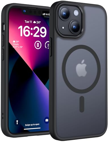 TOCOL Skal för iPhone 13 Mini, Kameraskydd, Integrerad Magnetring, Kompatibel med Magsafe, Fallskydd, Genomskinlig Matt Baksida, Svart Titan