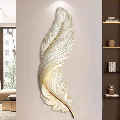 Grande decorazione artistica da parete con piume, scultura in resina 3D per soggiorno, camera da letto e decorazione per ingresso