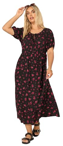 Yours Curve Ditsy Floral Tie Neck Maxi Dress - Women's - Plus Size Curve Black