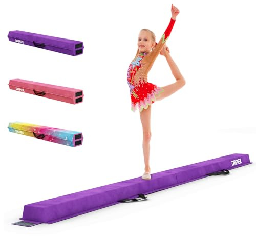 Dripex Kids Balance Beam - 210cm Portable Folding Balance Beam with Carry Handles, High Density EVA Faux Suede Gymnastics Beam for Home Gym Exercise