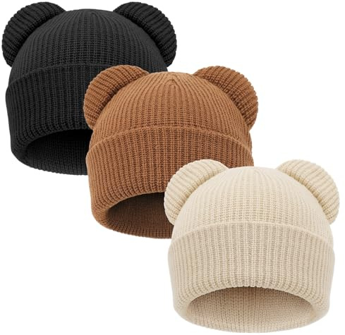 DRESHOW Toddler Beanie Baby Winter Hats Baby Soft Knit Cute Bear Ears Hat for Boys Girls Warm Cap Beanies for 0-24 Months