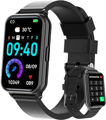 Smart Watch Fitness Tracker Make/Answer calls for Women Men with Heart Rate Blood Oxygen Sleep Monitor Sports Modes Step Calorie Counter IP68 Waterproof for Android Phones iPhone (Rectangle, Black)