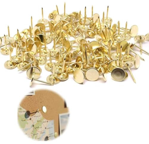 100 Pcs Gold Drawing Pins, Upholstery Thumb Tacks for Wood | Chrome Steel 17 x 11mm Notice Board Pins for Cork Board, Wall Hanging Photos, Home Furniture Sofa Crafts Office DIY Decor