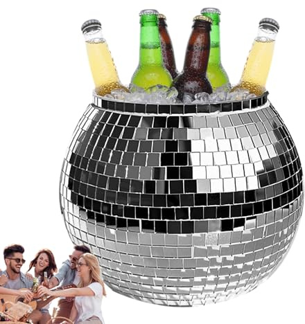 Cubitera Para Champán - Diseño De Bola De Discoteca, Enfriador Grande Para Cócteles Y Bebidas De 3 Litros | Accesorios De Bar Reflectantes Para Vino, Cerveza Y Champán, Vasos Elegantes Para Fiestas En