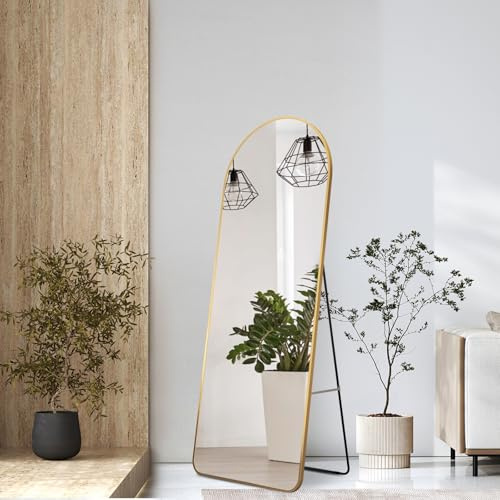 EMKE Specchio ad Arco da Terra, Dorato, 160x60 cm, Grande Specchio a Figura Intera, da Appoggiare o da Fissare, Specchio da Parete, Ideale per Camera da Letto, Soggiorno o Ingresso