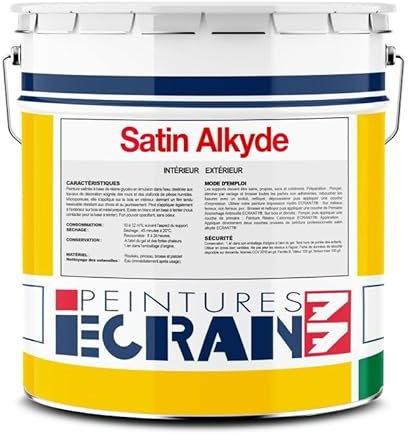 Peinture professionnelle satin, mur, plafond, boiserie, intérieur, extérieur, opacifiante, sans odeur, Satin Alkyde ECRAN 77 4 litres