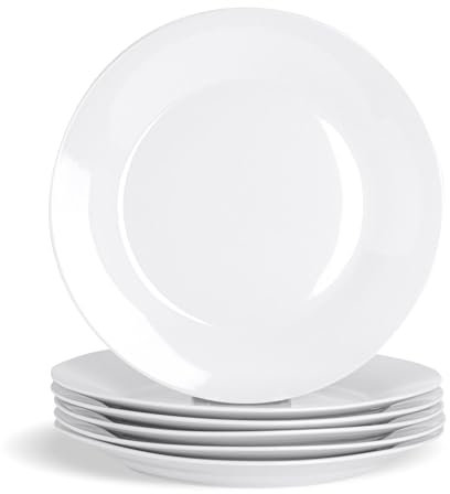 Argon Tableware 12x White 30cm Large Classic White Dinner Plates - Dishwasher and Microwave Safe - Porcelain Dining Main Course Serving Student Dishes Set