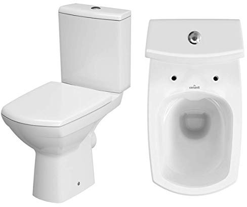 VBChome Keramik Stand WC Toilette Komplett Set Keramik WC- Sitz aus Duroplast mit Absenkautomatik SoftClose-Funktion für waagerechten Abgang Wasseranschluss Spülrandlos Modern