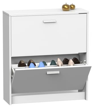MUEBLES PITARCH | Zapatero Recibidor Mueble Auxiliar Estrecho 2 Puertas para Entrada Blanco, 12 Pares de Zapatos, 82x74x25cm, Colección Tibet