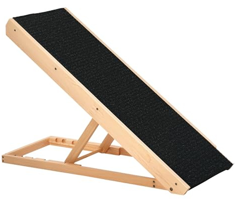 PawHut Elevated Dog Ramp for Bed, Foldable and Height Adjustable Pet Ramp for Cats with Non-Slip Finish, Pine 35.5 L x 16 W x 24 H, Black