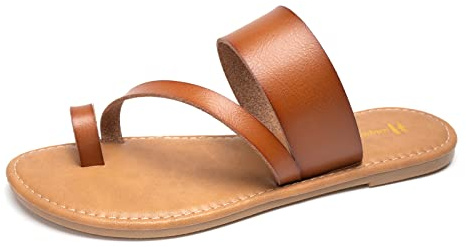 Huayuanwell Women's Slide Sandals Slip On Flat Sandals Flip Flop Thong Sandals Casual Summer Shoes (9, Brown)