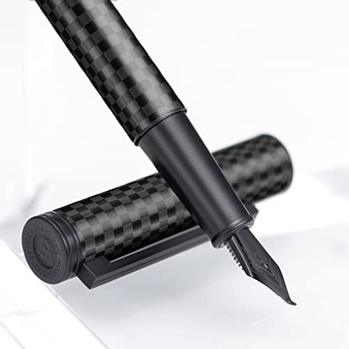 Stylo plume Hongdian en fibre de carbone noire, pointe incurvée pour la calligraphie Fude (fine à large) avec convertisseur et boîtier en métal