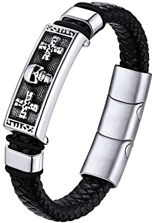 Bestyle Punk Mens Leather Skull Bracelets for Men Cool Stainless Steel Sketelon Cross Braided Leather Cuff Bracelets with Clasp Adjustable, Men Fashion Wrist Jewelry, Size 21-23cm