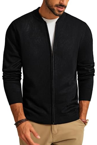 PJ PAUL JONES Herren Stehkragen Strickjacke mit Reißverschluss Langarm Slim Fit Feinstrick Cardigan (Schwarz, XL)