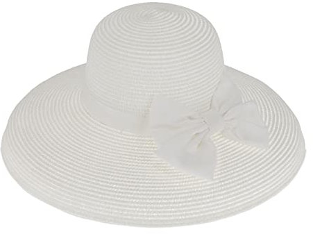 Relaxdays Strohhut, eleganter Damen Schlapphut, Sommer, Strand & Festival, breite Krempe, Sonnenhut mit Schleife, weiß