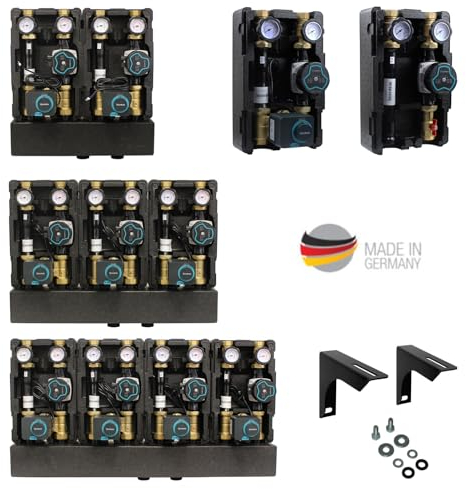 ENVIRON- Modulverteilergruppe Pumpengruppen individuell konfigurierbar | 3 Wege Mischer DN25 Fußbodenheizung Umwälzpumpe Heizung (5er Verteilerbalken, 5x gemischte Pumpengruppe)