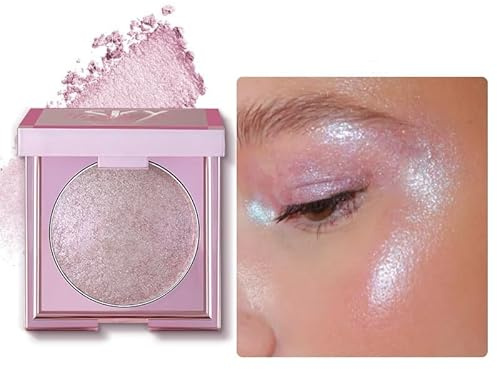 WAHRE Mermaid Pink Highlighter Make-up, schimmernde Gesichtskontur-Puder-Palette, natürlich glänzender Illuminator, langanhaltender Glanz, leichter Lidschatten für Gesicht und Körper