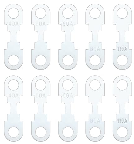 YINETTECH 10 Stück Flachsicherungsstreifen Silberfarben Zinklegierung Ersatz-Flachsicherungsstreifen DC 32V Kompatibel mit Opel Kompatibel mit VW (40A 50A 60A 80A 110A Je 2 Stück)