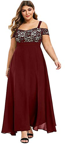 Plus Size Dresses for Women UK Clearance Cold Shoulder Party Evening Clubwear Maxi Dress Elegant Sexy Casual Long Dress Cocktail Lace Floral Hollow Summer Chiffon Dresses Wedding Guest Outfit