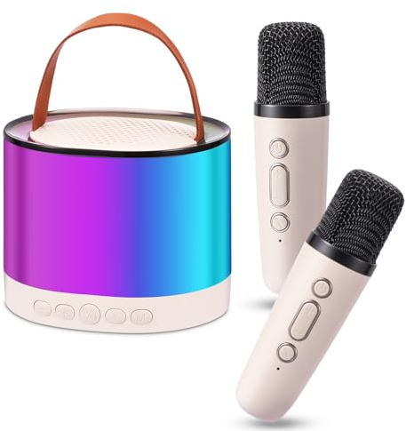 Karaoke Maschine Kinder Karaoke Kinder mit 4 Stimme Wechselnde Effekte & LED-Lichter Tragbares Karaoke Maschine für Heimparty Geburtstags Geschenke für Mädchen und Jungen（Beige）