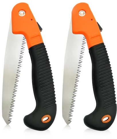 VPMeetx Lot de 2 scies d'élagage pliables avec poignée douce et confortable, scie à main pour bois et arbre Machette, couteau d'élagage, scie pliable, petite scie à main, tondeuse robuste et durable