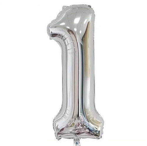 Elizakumi Silver Number 1 Balloon Large 1th Birthday Anniversary Helium Foil Number Balloon 1 Silver / 40inch Party Deco