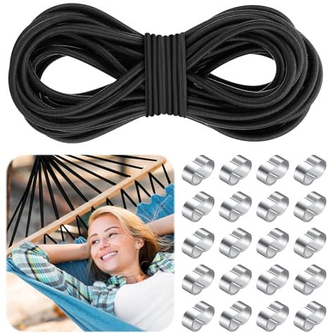 Corde Elastiche 8 mm X 10 m, Corda di Gomma con 20 Morsetti a Strozzo, Corda Elastica cavo di espansione Corda Elastica Cavo Elastico er Teloni, Tende, Trasporto, Giardini e Portapacchi, Auto Nero