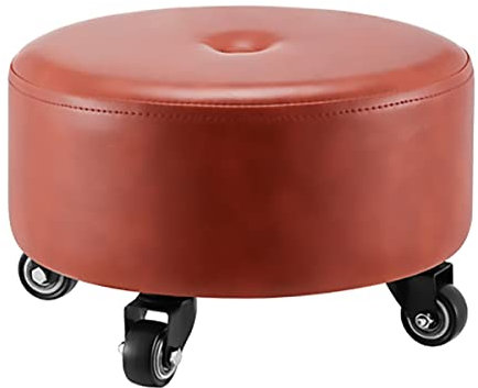 Tabouret Tabouret de Selle Petit Tabouret Tabourets Roulants Tabouret Bas Roulant Rond en Cuir PU avec 5 Roues, Rembourrage de Siège épais, Tabouret Bas Domestique Multifonctionnel pour Pédicure et L