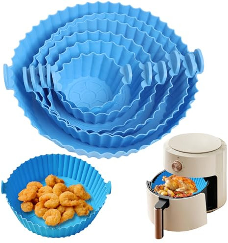 Teglie per Friggitrice ad Aria Varie Dimensioni, 6 pcs Accessori Riutilizzabili per Friggitrice ad Aria, Teglie per Friggitrice ad Aria, Teglia Silicone Rotonda Antiaderente e riutilizzabile