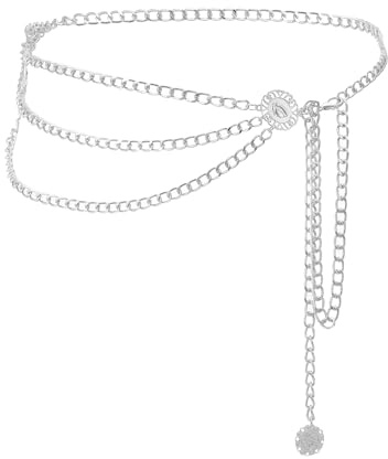 Manfnee Bälte för kvinnor, concho-bälte i västernstil, bälte i metall, cowgirl-bälte, kedjebälte för klänningar och jeans, outfit för countrykonsert, En storlek, Metall, Ingen ädelsten