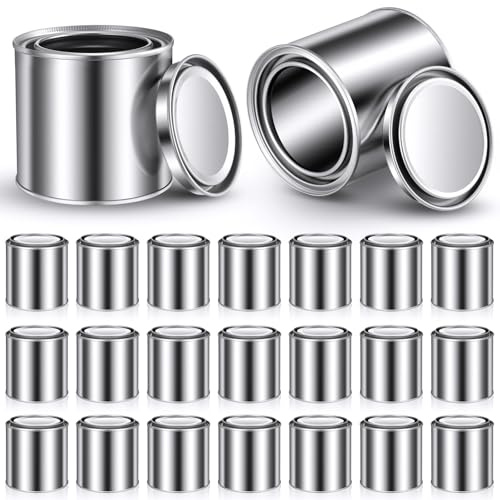 Blulu 50 Pcs Bulk Paint Cans with Lids 1/2 Pint Empty Metal Paint Bucket Multipurpose Leftover Paints Storage Containers for DIY Crafts Project Adhesives
