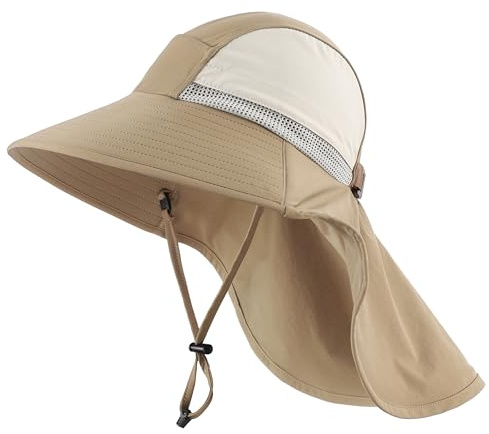 Connectyle Quick Dry Mesh Sun Hat with Neck Flap UPF 50+ Bucket Hat for Kids Adjustable Breathable Summer Beach Hat Brown M
