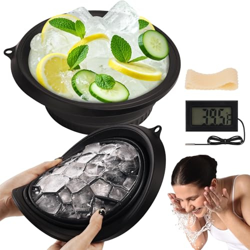 INCAFLINT Face Bowl for Ice with Built-In Icetray, Collapsible Silicone Wash Basin for Home Ice Water Facials, Cold Plunge Ice Bath, Portable Skincare - Facial Ice Therapy, Iced Fruit Beer Container