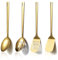 HOMQUEN Gold Küchenutensilien Set 4pcs, Titan Gold Beschichtung Edelstahl Kochutensilien Set, Küchenwerkzeuge Spatel Set, Kochlöffel, Home Essentials Küchengeräte Zubehör