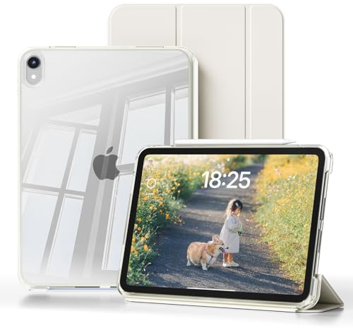 JKSML Hülle für iPad 11 Zoll (2025, A16) & iPad 10. Generation 10,9 Zoll (2022), 2-in-1 abnehmbare Schutzhülle, Hart-PC transparente Rückseite, mit Touch ID & Auto Schlaf-Weckfunktion (Weiße Creme)