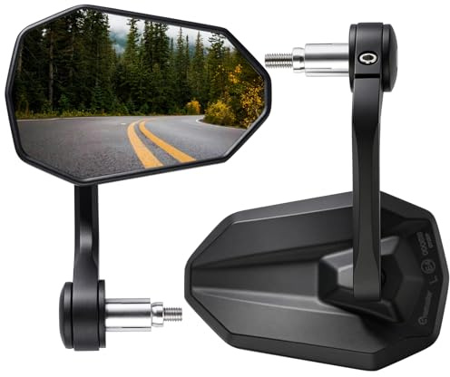 evermotor Specchietti Moto Omologati E, 360° Regolabili, Compatibili con Foro M8 e Manubri Ø 13–15 mm e 17–19 mm, Coppia, Alluminio, Nero Opaco