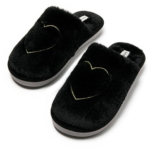 JOMIX Pantofole Invernali Donna Pelose Ciabatte Peluche Morbide Calde da Casa con Cuore Ricamato Suola Antiscivolo in PVC Leggero WIS255217 Nero 36/37