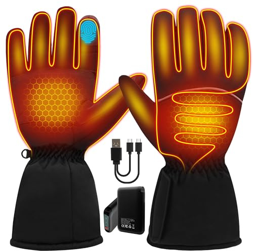 Svpro Guantes calefactables para hombre y mujer, batería recargable de 5000 mAh, guantes eléctricos calefactables, pantalla táctil, guantes térmicos de invierno con 3 niveles de calor